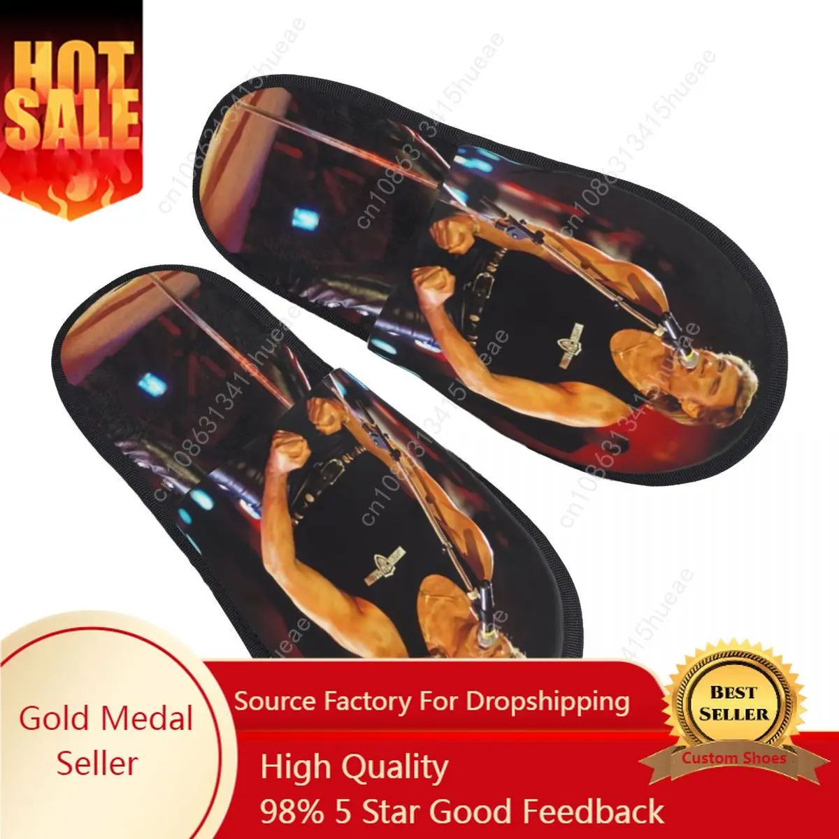 

Singer Johnny Hallyday France Cozy Scuff Memory Foam Slippers Women French Rock Music Spa House Shoes