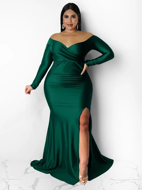 Navy Blue Curve Dresses Boohoo Xpluswear Design Plus Size Formal Emerald  Green V Neck Cold Shoulder