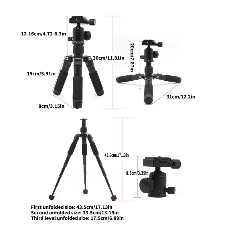 Tripod Mini 20 Inci dengan Kepala Rotasi 360 Derajat Kapasitas Beban Aluminium Hingga 11 Lbs untuk Kamera dan Ponsel Ramah