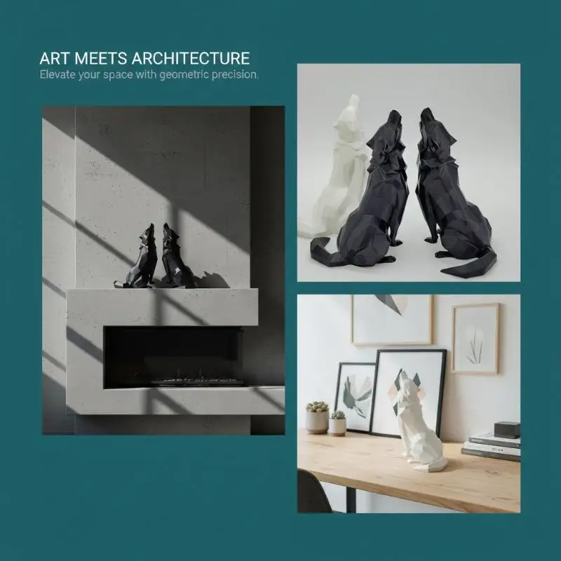 Modern Abstract Geometric Wolf Sculpture 3D Printed Plastic Statue Home Office Indoor Outdoor Art Decoration Figurine