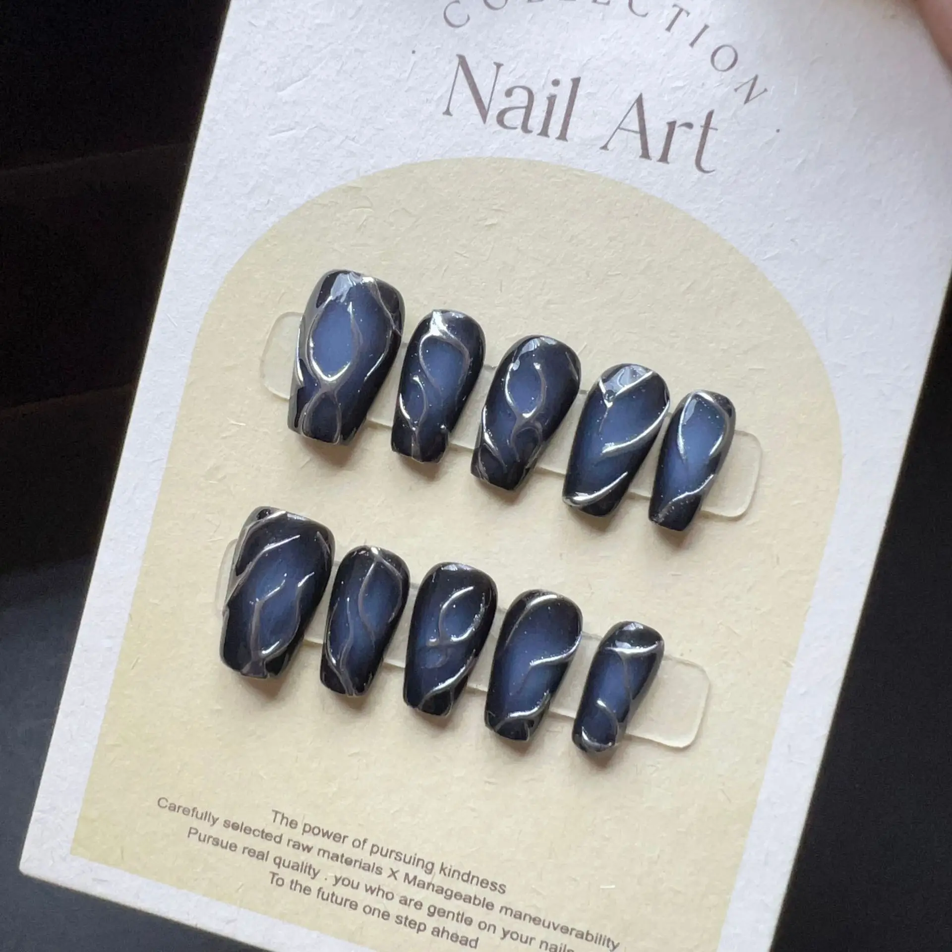 

10pcs Handmade Short Y2K Press on Nails Sweet Cool Blue Heavy Metal Design False Nails Wearable Fake Nails Tips Spice Girls
