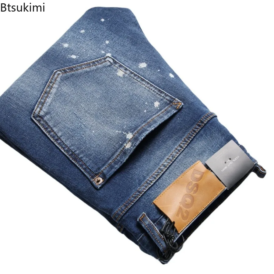 Novo estilo de rua hip hop jeans masculino rasgado buracos fino estiramento em linha reta lápis calças tendência versátil casual calças jeans para homem