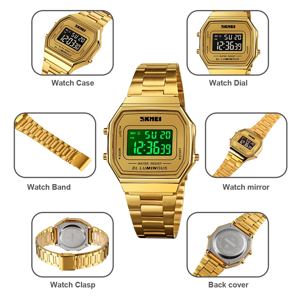 SKMEI orologio digitale casual per uomo donna semplice cinturino in acciaio inossidabile orologio da polso impermeabile allarme orologio elettronico reloj hombre