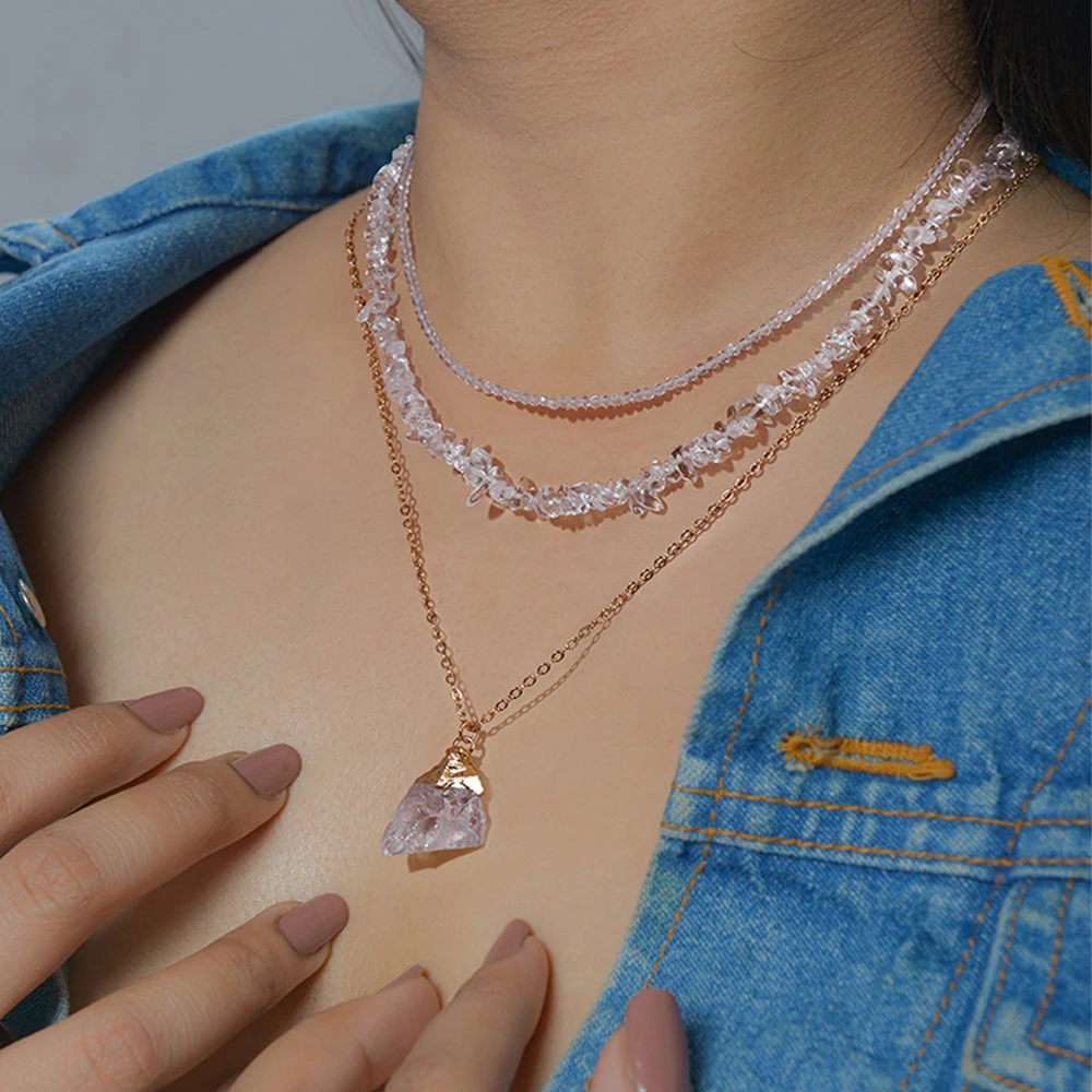 3Pcs/Set Natural Amethysts Stone Necklaces Irregulat Chips Stone Pendant Necklace Healing Reiki Women Necklaces Jewelry Gifts