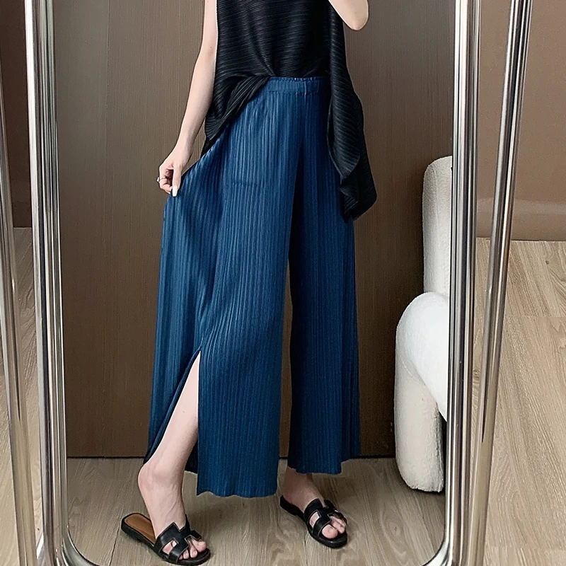 Miyake Pleated Pants for Women's Summer New Sagging Split High Waist Loose Large Size Slim Wide Leg Pants Loudspeaked Pants