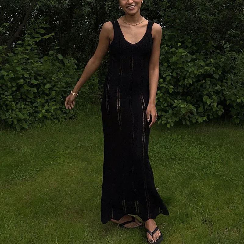 Robe d'été en tricot moulante pour femmes, Sexy, Cover-Up pour la plage, sans manches, moulante, extensible