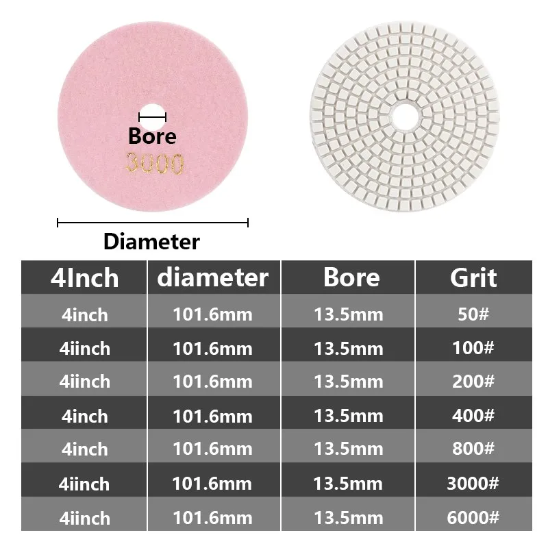 XLilPolishing Pad Disque de ponçage, diamant sec, support, grain 50-100, 4 po, 6000mm, carrelage, marbre, granit, céramique, outil conversif