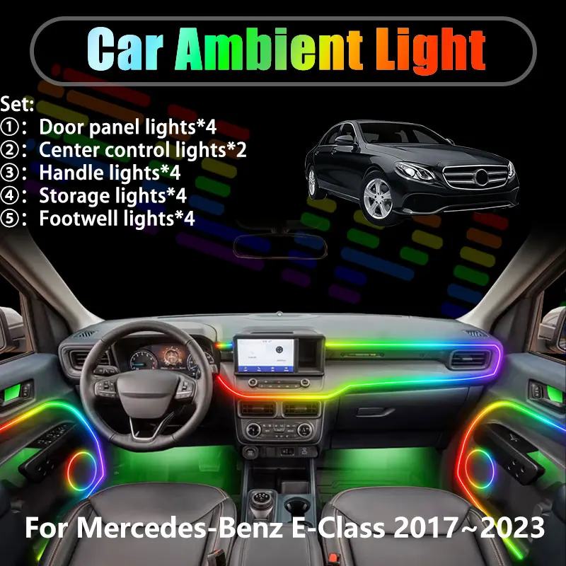 

For Mercedes-Benz E-Class 2017~2023 W213 2/18 in 1 Car ambient lighting Led trunk interior led lights USB RGB Ensemble Streamer