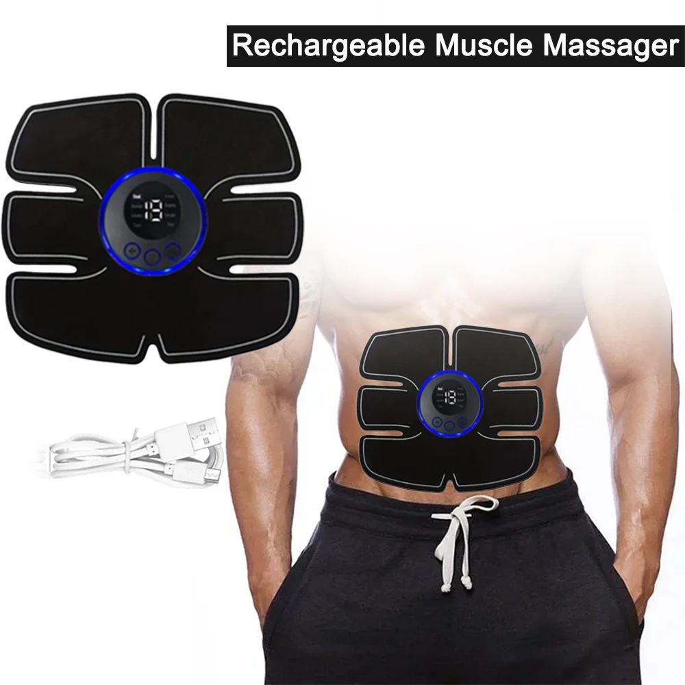 USB Rechargeable Muscle Massager Portable Abdominal Fitness Patch Shaping Massage Wireless LCD Display Massager to Relax Fatigue