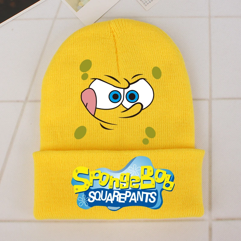 New Spongebob Children Knitted Hat Kawaii Cartoon Printed Knitted Hat Boys Girls Casuals Warm Cap Unisex Beanie Hat Kids Gifts