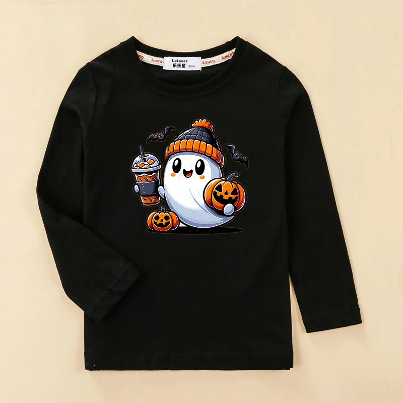 Halloween Kürbis T-shirt für Kinder Langarm Herbst Tops Jungen Cartoon Tees Casual Kleidung 3-14T – Detail 11
