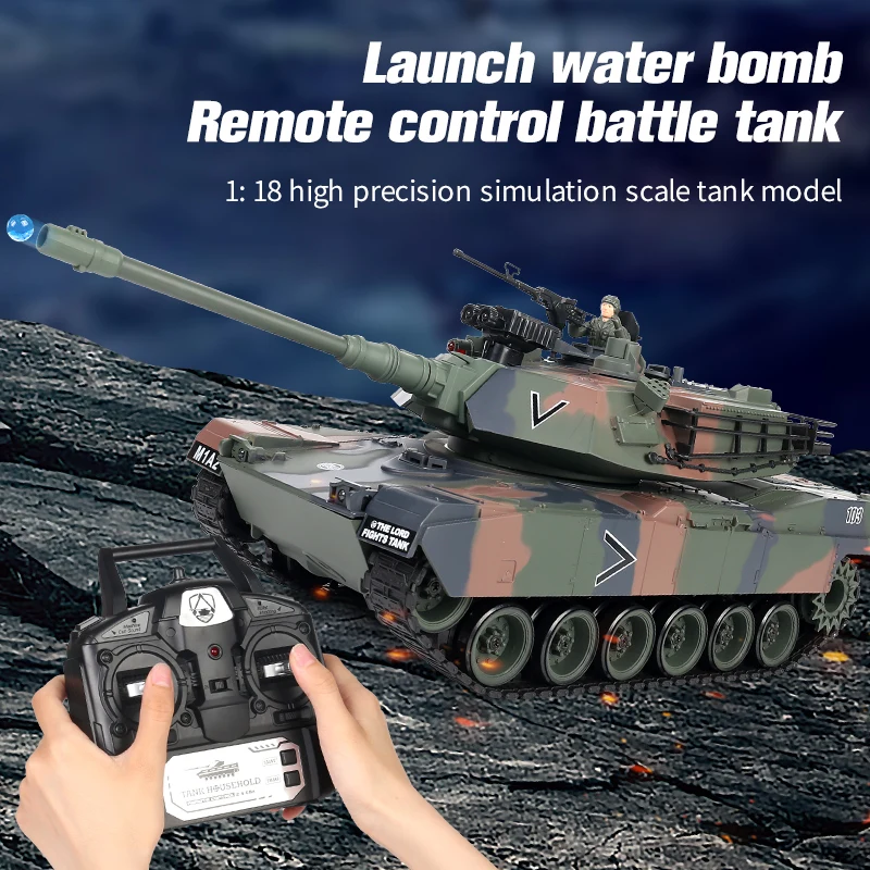 Coolbank 1/18 RC Battle Tank Zdalnie sterowany czołg wojskowy USA M1A2 z efektami dźwiękowymi, że strzela modelu czołgu Zabawka dla chłopców 14+