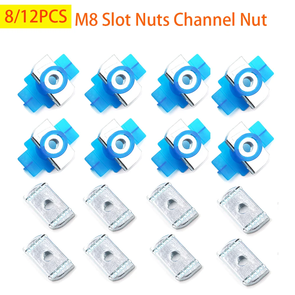 8/12pcs M8 Slot Nuts Channel Nut Suits T Nut Hammer Head Sliding Carbon Stainless Steel T Slot Nut  For Platform Roof Rack