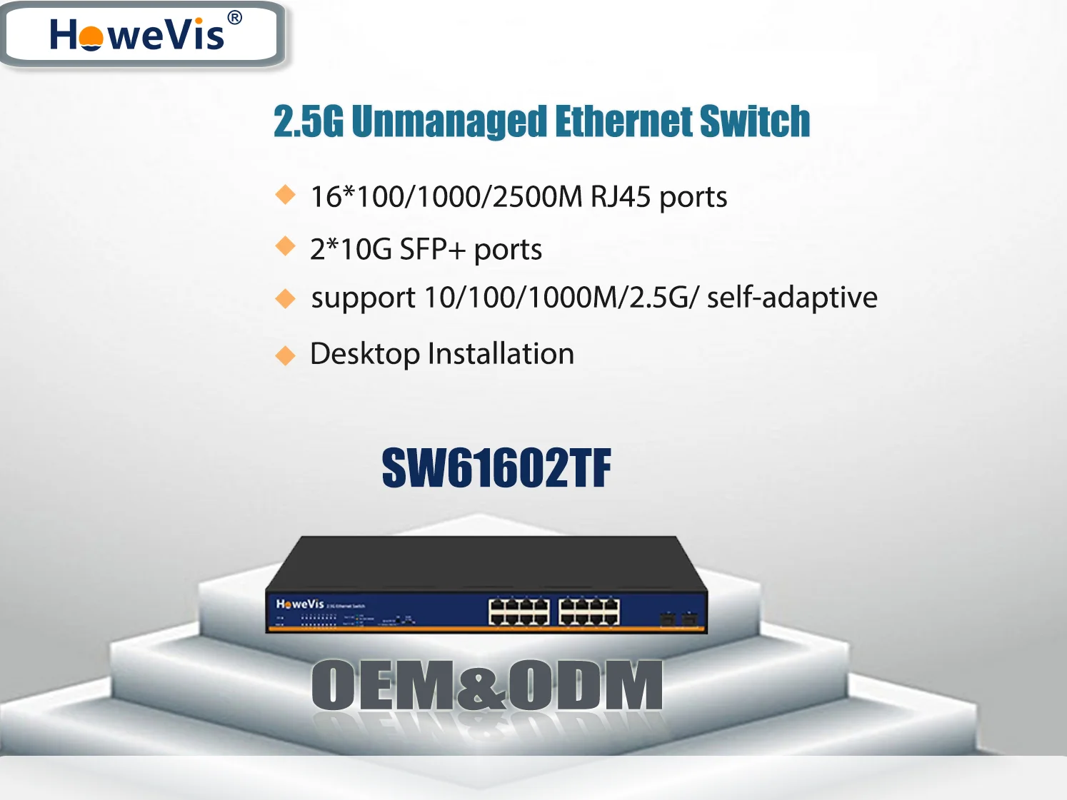 16 Port 2.5G Gigabit Ethernet Unmanaged Switch With 100/1000/2500M Uplink POE QoS VLAN Desktop Installation Functions