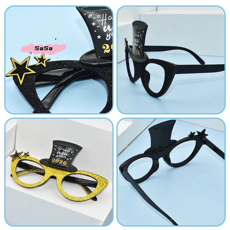 1/3/4 قطعة 2026 سنة جديدة سعيدة عدد النظارات الماس بريق النظارات الشمسية تأثيري الدعامة عيد الميلاد الطرف الديكور مضحك وهج نظارات