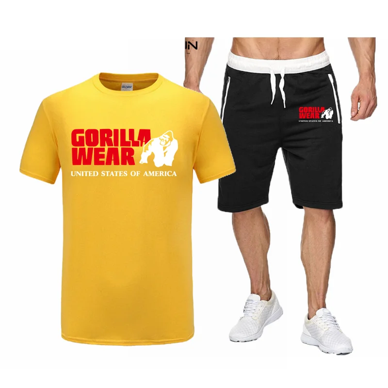 Men\'s Two-Piece Sportswear Short-Sleeved Casual T-Shirt And Brawstring Shorts Gorilla New Summer Cotton Suit