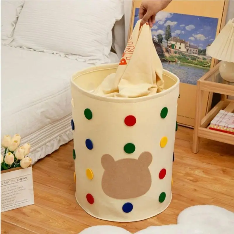 Korean Style Large Capacity Polka Dot Bear Felt Home Use Dirty Laundry Basket Cute Animal Shape Storage Bag for Household