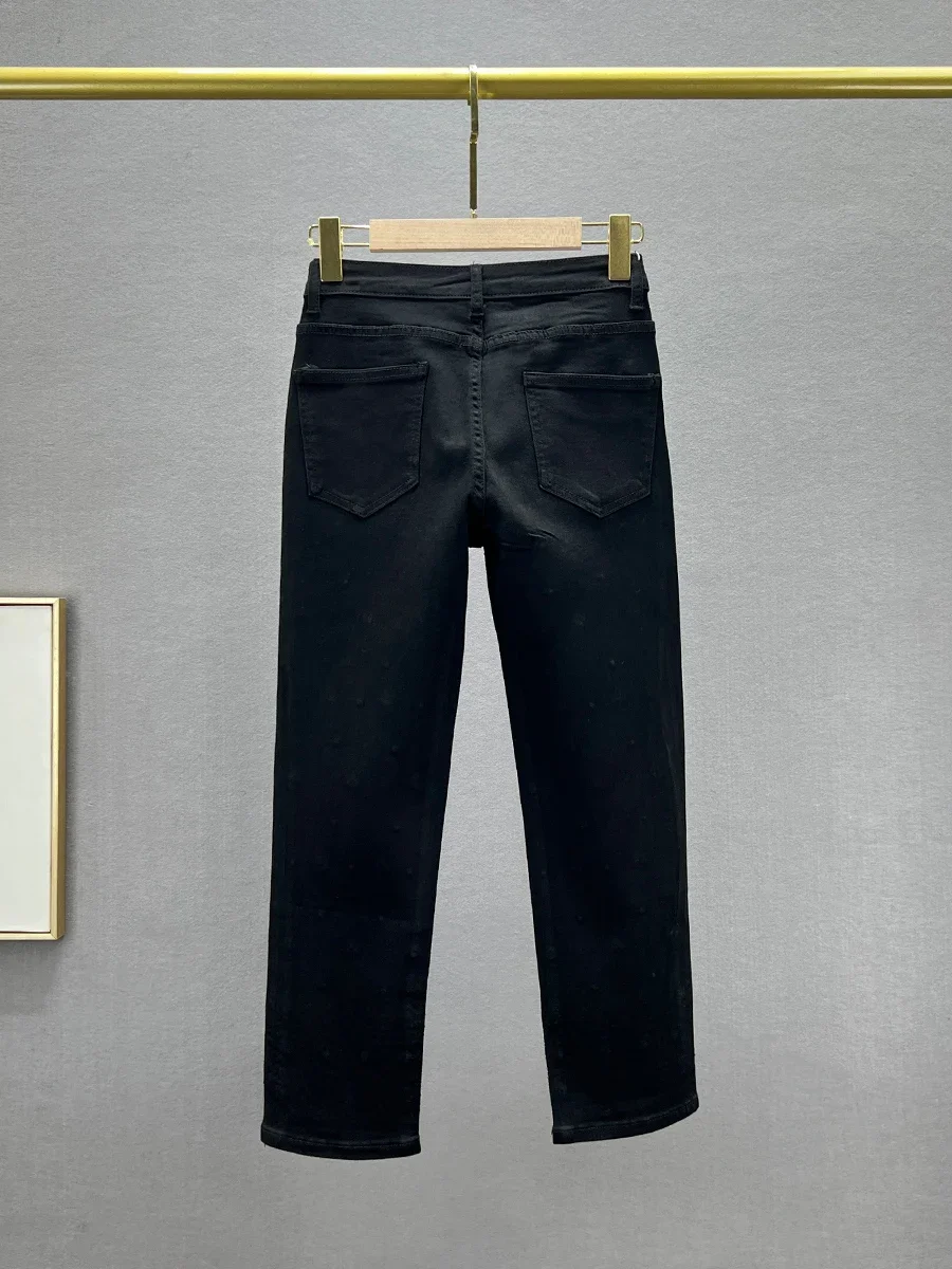 Pantalones vaqueros de pierna recta para mujer, pantalón hasta la pantorrilla, elástico, de cintura alta, color negro, novedad de principios de otoño, 2024