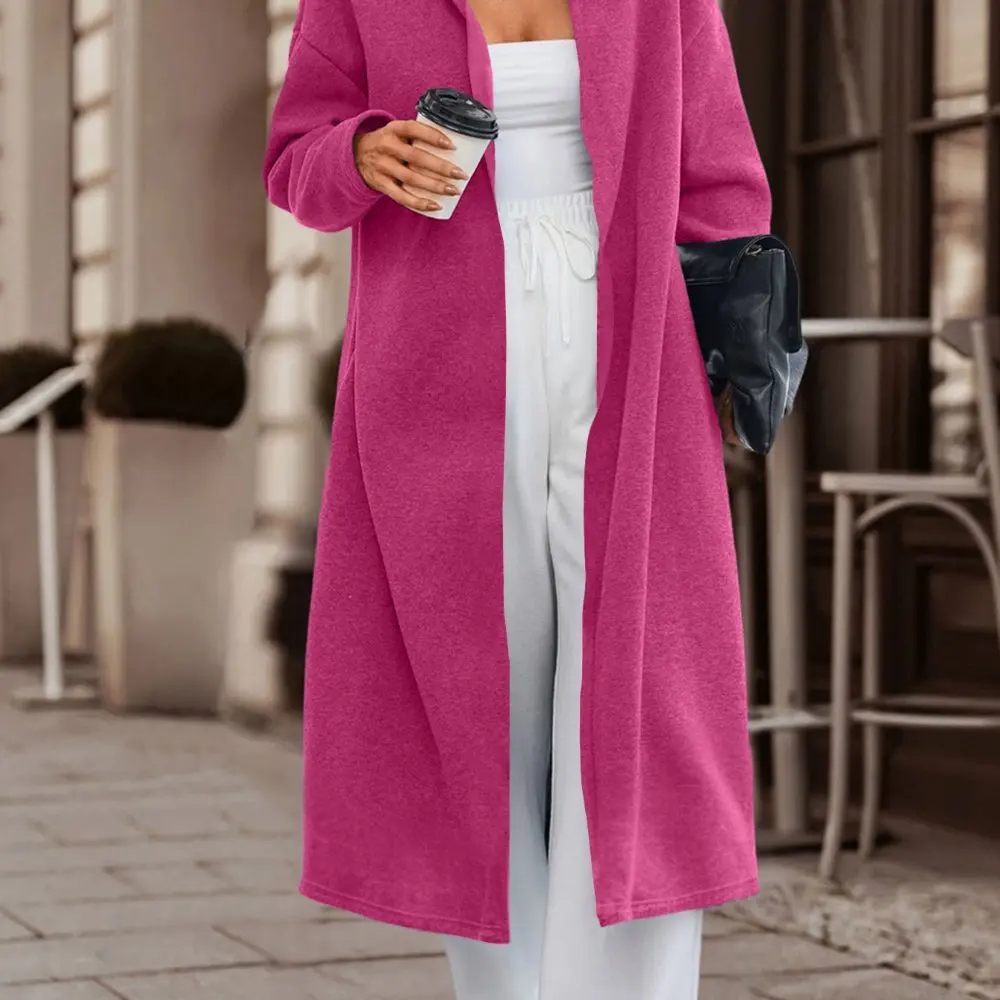 

Повседневный кардиган с круглым вырезом, облегающий длинный рукав, прямой рукав-труба, без украшения, женский трикотаж с открытой передней частью