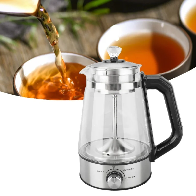 110V Electric Tea Kettle Automatic Glass Steam Spraying Insulated Electric Tea Pot Glass Water Boiler 1.2L