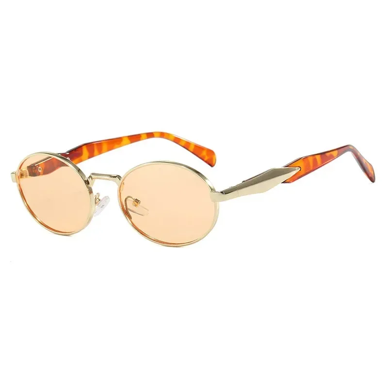 2024 New European American Sunglasses UV400 Elliptical Metal Sun Glasses Woman Fashion Vintage High-end Sunglass Luxury Gafas