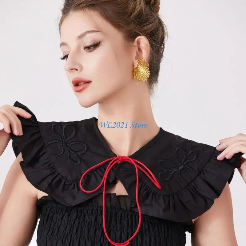 

G5GC CourtStyle Detachable Collar Victorian Choker Collar Embroidery Bowknot Collar for Casual and Party Wardrobe Essential