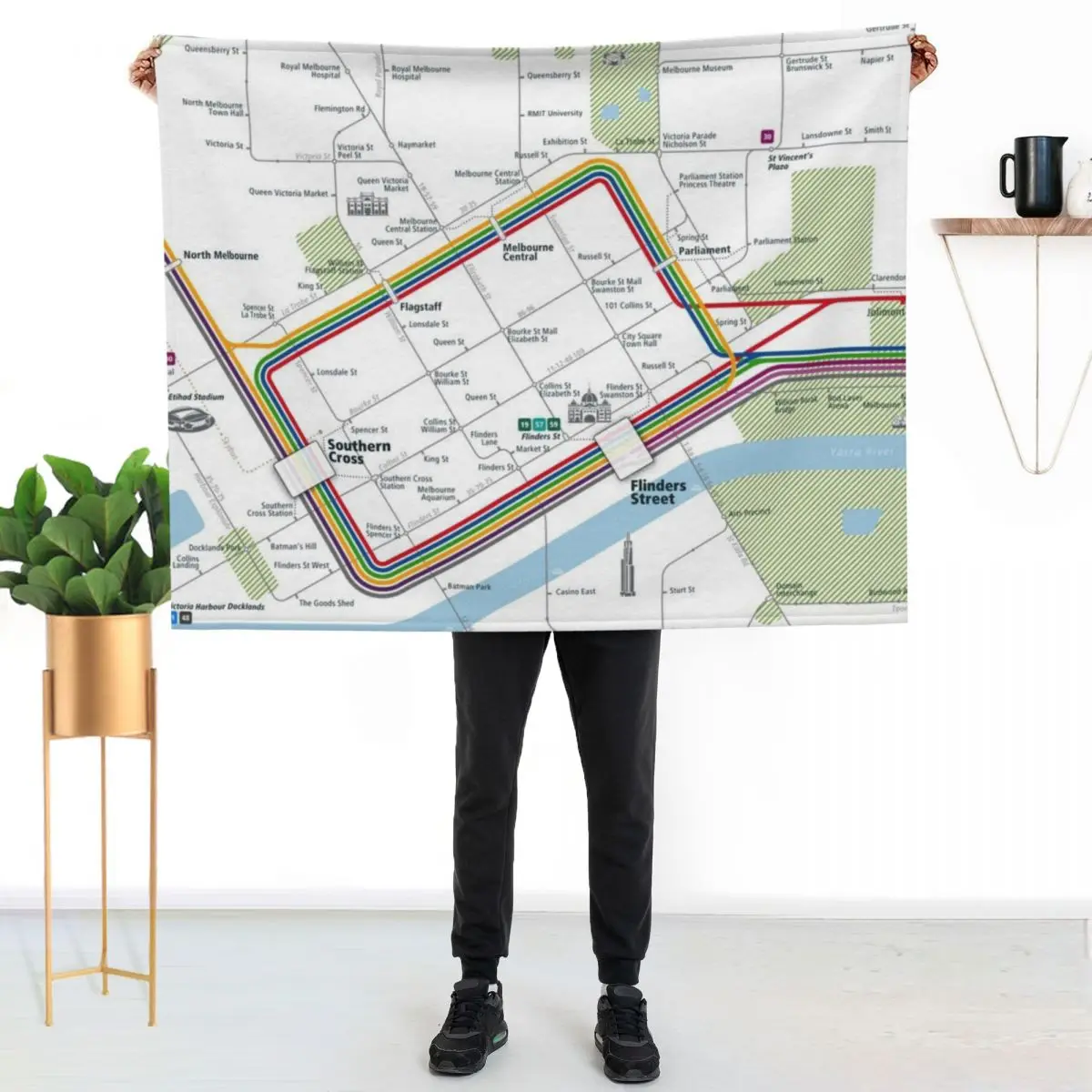 Melbourne City Rail Map Square Throw Blanket Flannel Furrys Vintage Extra Large Throw manga blankets and throws Blankets