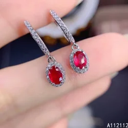 Exquisite Jewelry 925 Sterling Silver Inset with Natural Gemstone Women's Luxury Fashion Oval Ruby Earrings Eardrop