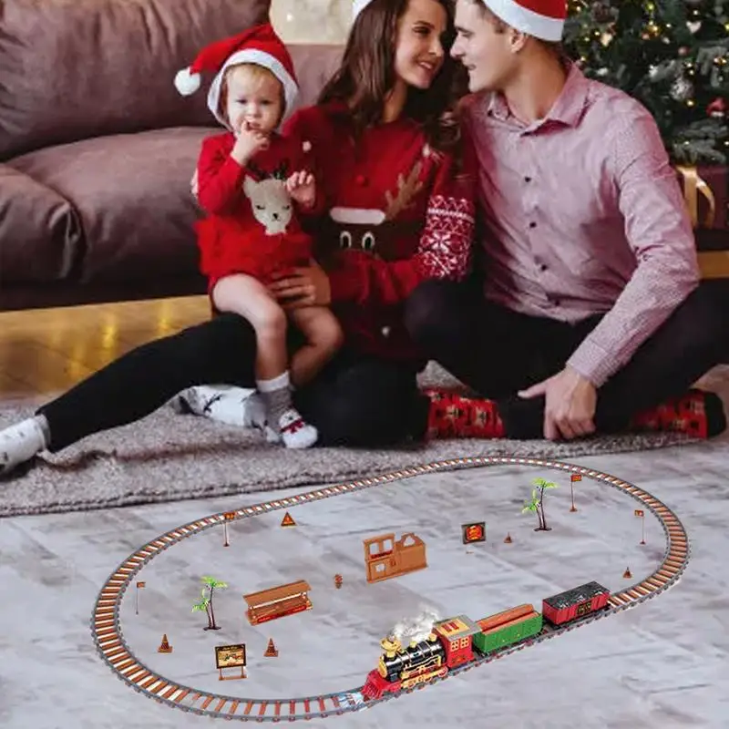 Brinquedos de trem elétrico brinquedo de pista ferroviária elétrica de natal com nevoeiro a pilhas trem pista playset locomotiva motor jogar