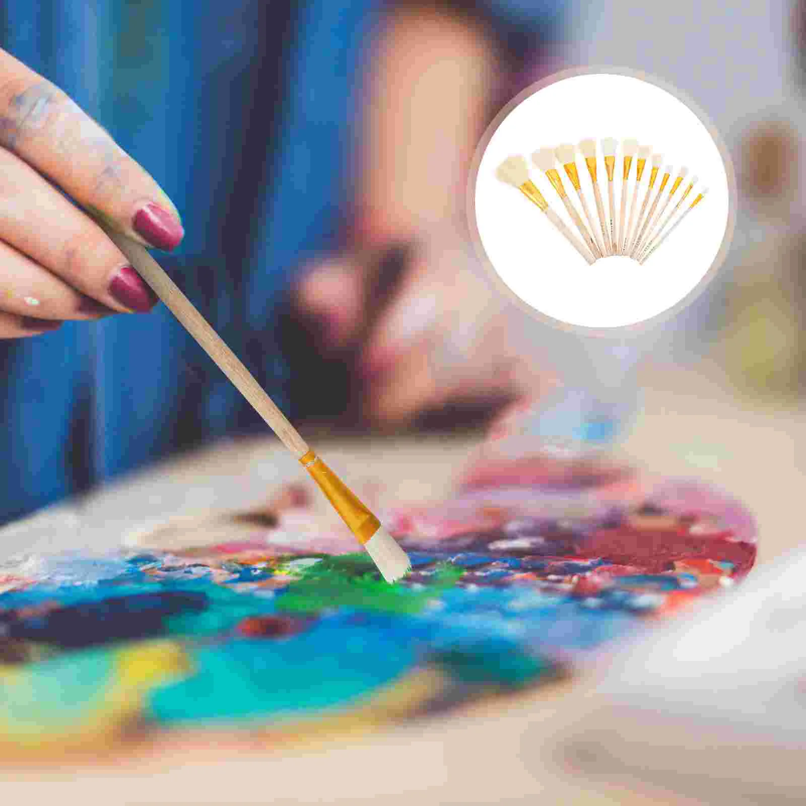 

12 Pcs Blow Paint Pen Wool Brush Gold Ceramics Leaf Stencil Child Paintbrush