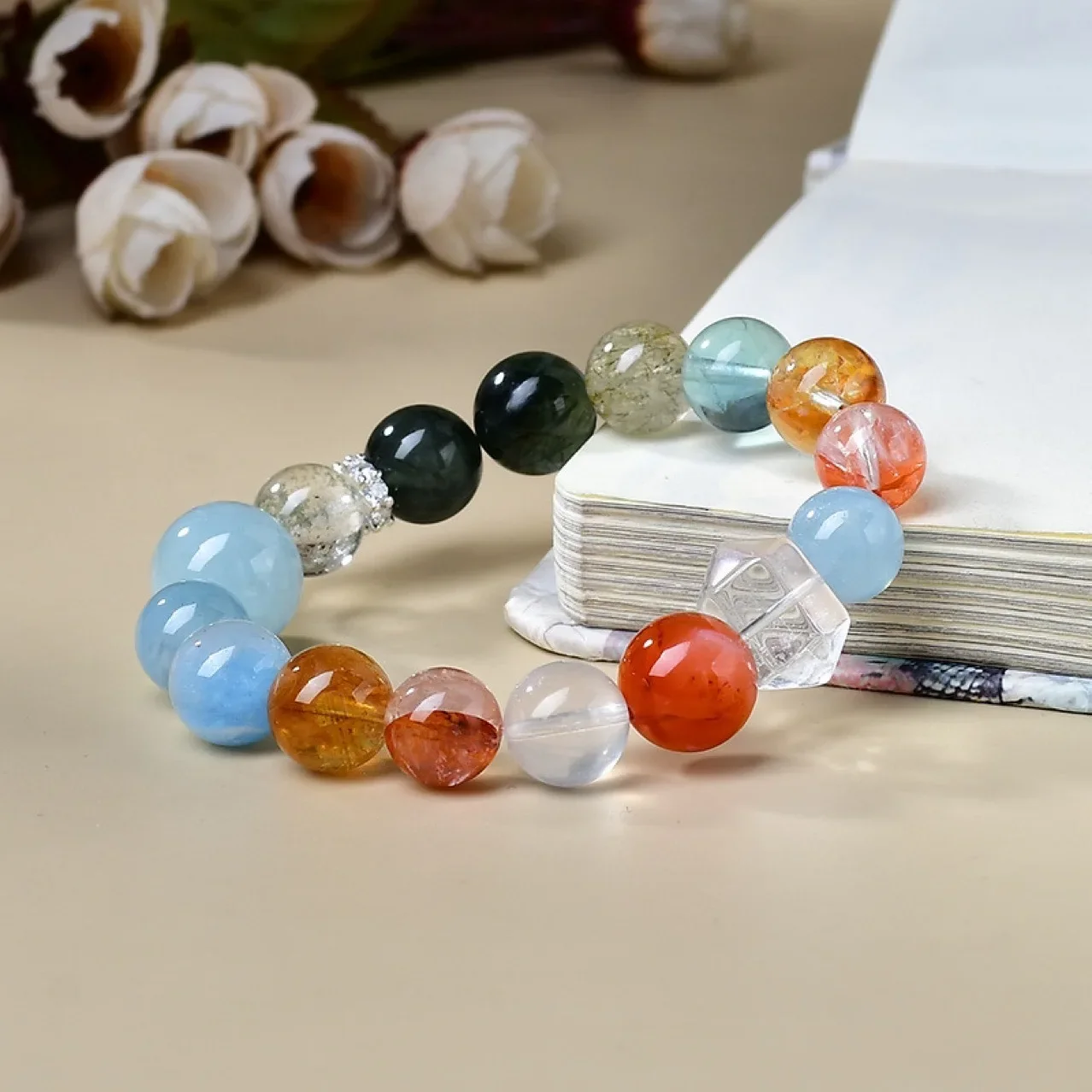 

Natural Aquamarine Green Ghost Yellow Tower Crystal Lady Lucky Fashion Light Luxury Design Duobao Bracelet