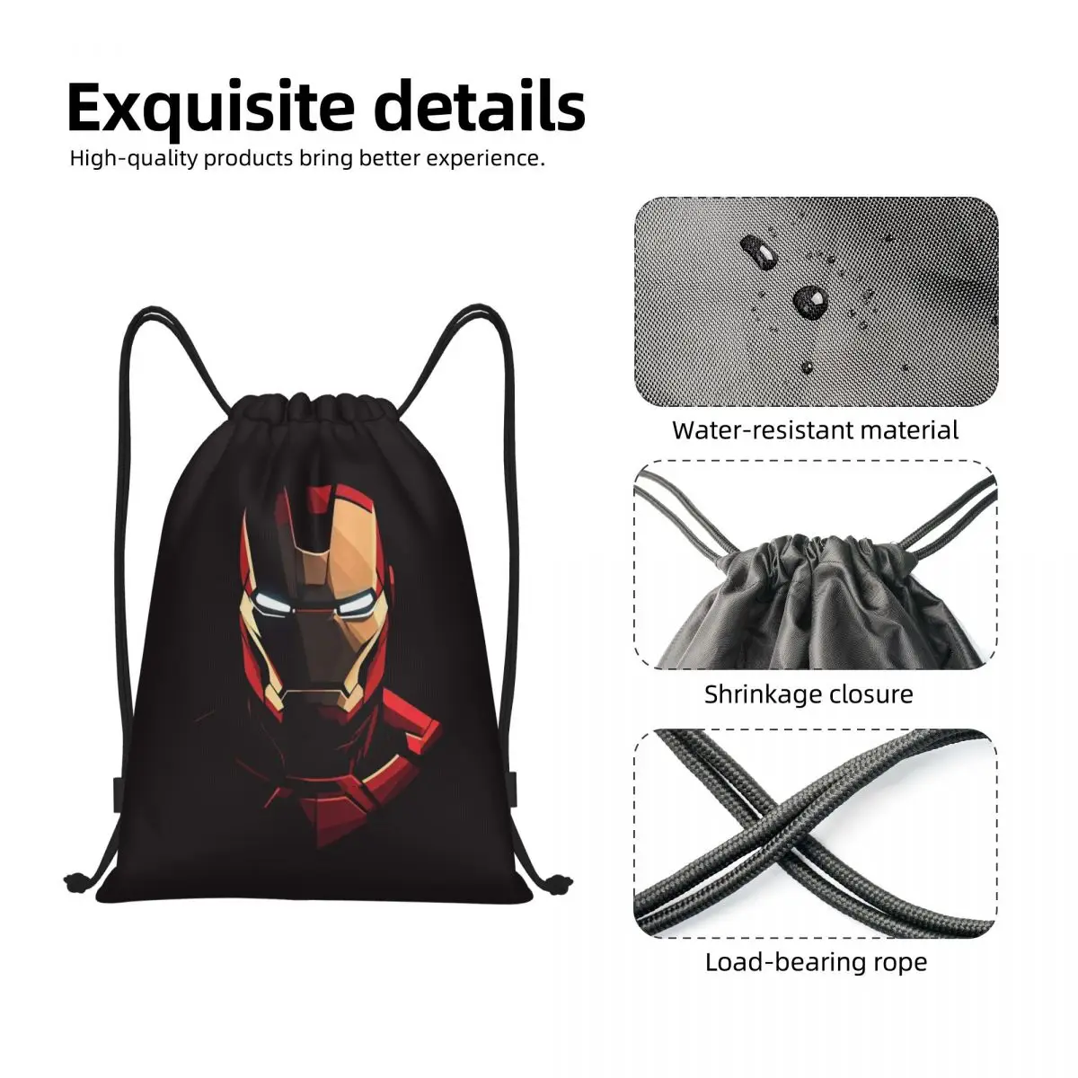 Custom Iron Man Drawstring Bag Men Women Lightweight Comics Animation Sports Gym Storage Backpack