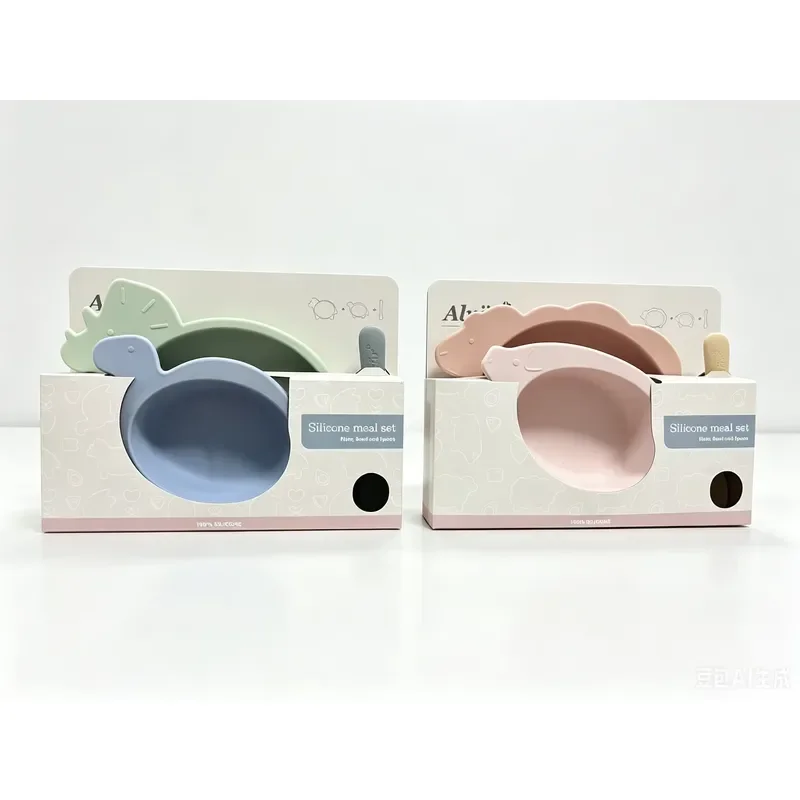 Customized children's environmentally friendly microwave oven, safe and heat-resistant 3-piece set, silicone dinosaur feeding