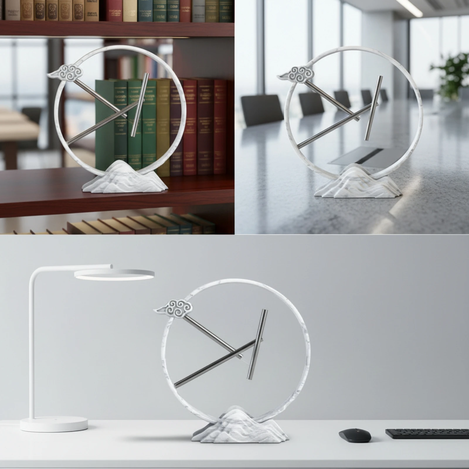 Geometric Ornament with Mountain Base Kinetic-Style Desk Ornament Tabletop Sculpture Long-Lasting Mountain Statue Lightweight