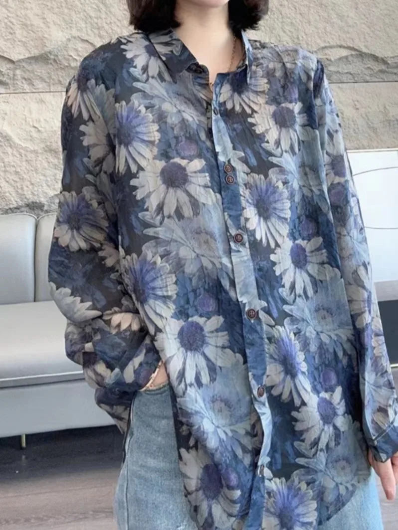 Lâche décontracté coton lin Long Sve mince imprimé irt femmes printemps automne grande taille confortable respirant Faionable