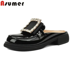 ASUMER Big Size 34-42 Genuine Leather Shoes Women Slippers Square Buckle Platform Summer Ladies Mules Casual Shoes