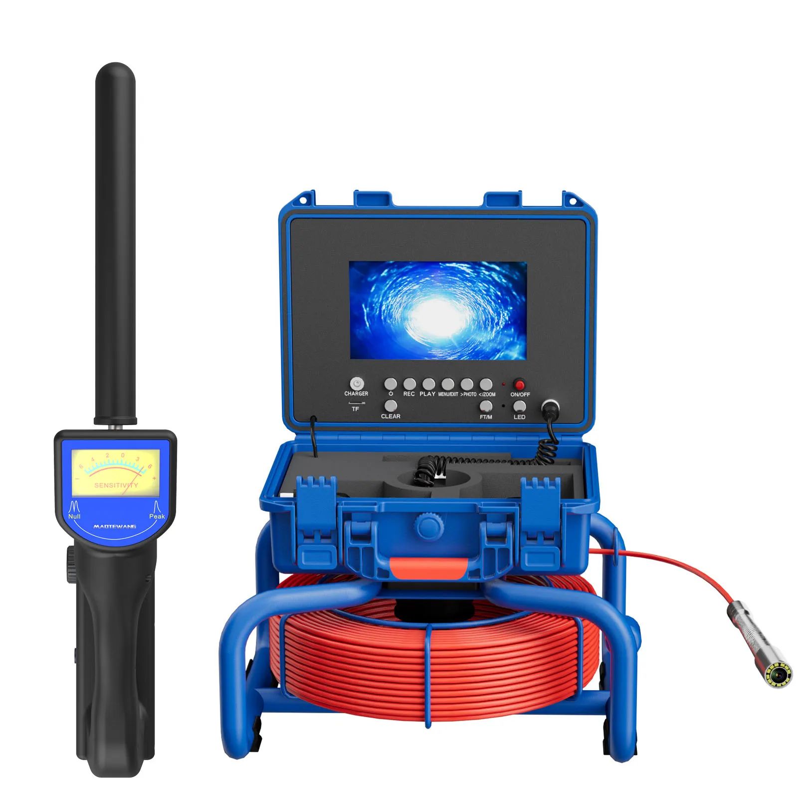 MSSewer Pipe Inspection Camera  with Meter Counter and Self-Leveling 512HZ Locator DVR  7 Inch Waterproof  Video Endoscope Camer
