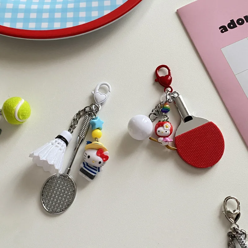 

Anime Kitty Cat Sports Series Keychain Cute HelloKittys Badminton Paddle Golf Baseball Creative Pendant Backpack Decoration Gift