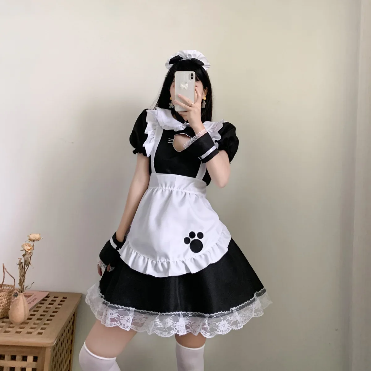 Sexy Black Cat Girl Women Fantasy French Maid Outfit uomo Gothic Sweet Lolita Dress Anime Cosplay Costume Plus Size XXXL XXXXL