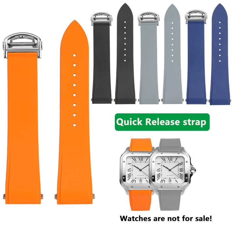 

Fluororubber quick release strap 19mm 21mm for Cartier Santos Dumont Wrist strap men and women rubber folding buckle watchband