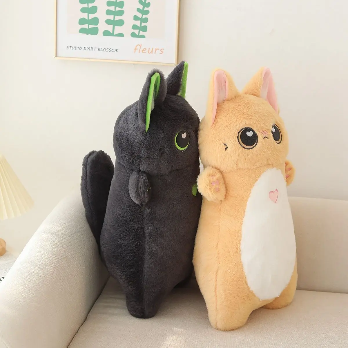1PC 55cm Long Giant Cats Plush Toy Cylidrical Pig Animal Pillow Kawaii Siamese Cat Stuffed Plushie Children Sleeping Friend Gift