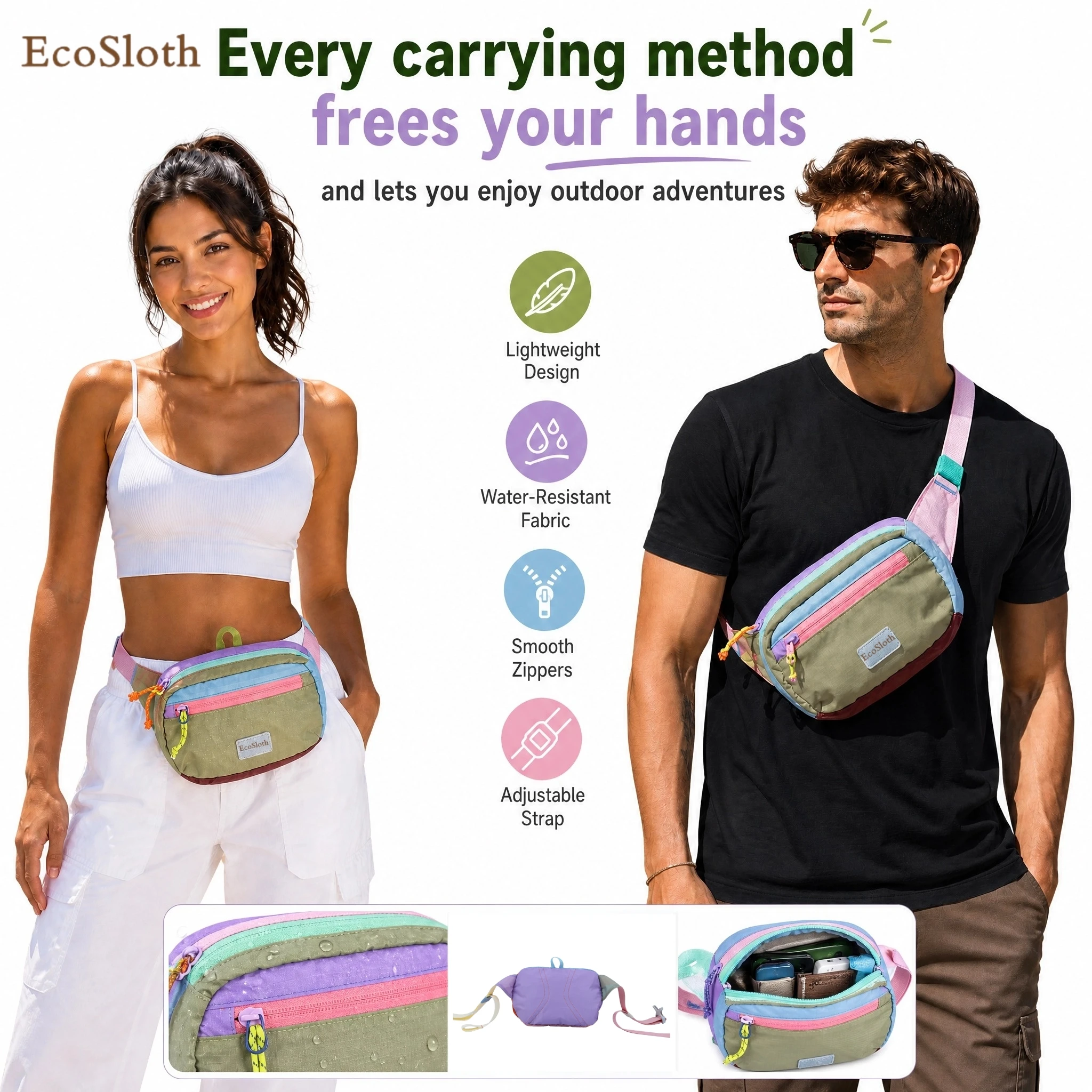 ecosloth-random-foldable-waist-pack-and-outdoor-water-resistant-fanny-packs-for-women-men-crossbody-bags-for-running-hiking work