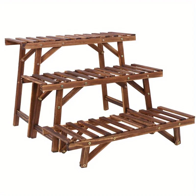 Large Wood Tier Shelf Flower Plant Display Stand Rack Freestanding Movable Bench