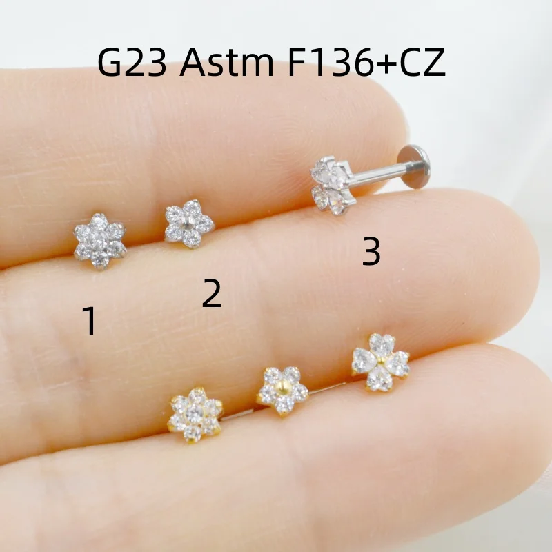 

10pcs Body Jewelry 16G G23 Titanium Flower CZ Lip Labret Bar Ear Helix Cartilage Tragus Rook Bar Stud Body Piercing Jewelry NEW