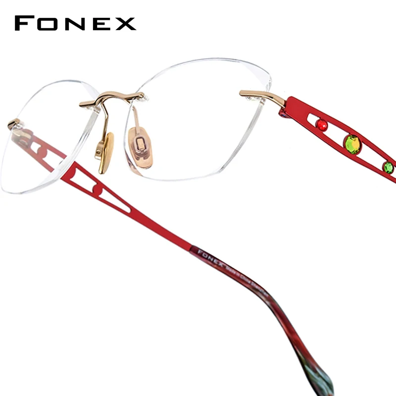 

FONEX очки без оправы из чистого титана, женские новые сверхлегкие брендовые дизайнерские очки с бриллиантами, безрамные очки на заказ 6119