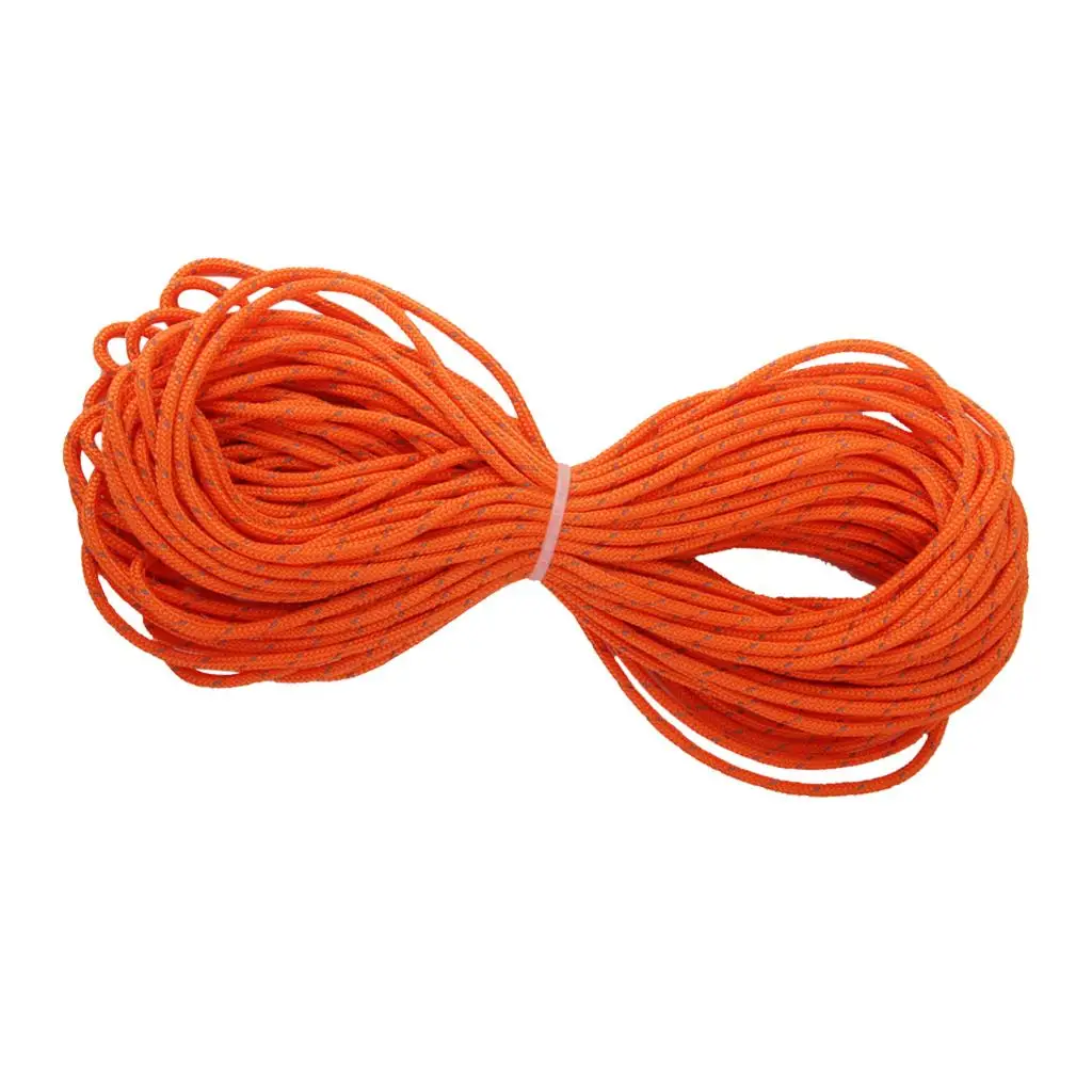 Reflective Camping Cord 20m Long Tent Guy Line Rope - Orange