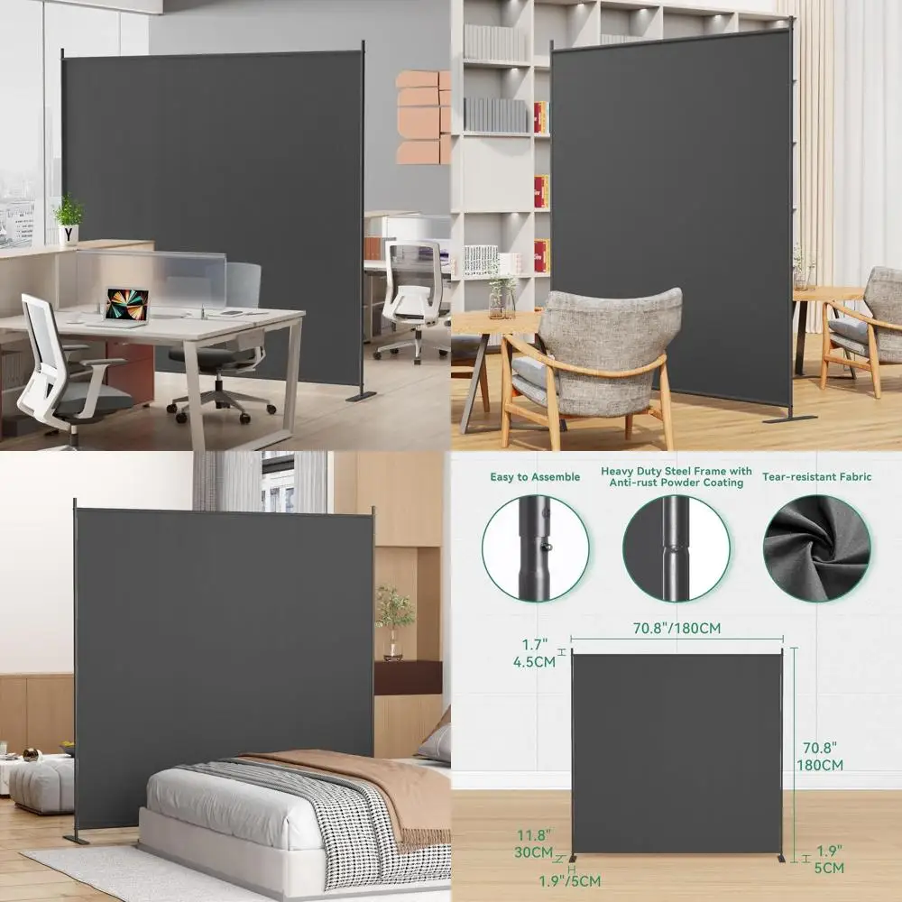 

Складная перегородка для помещений высотой 6 футов, портативный экран для обеспечения приватности, отдельно стоящая перегородка, темно-серый цвет