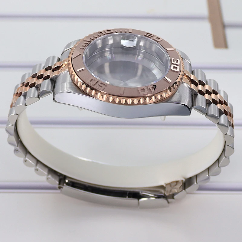 40mm Uhrengehäuse Roségold Fünf-Perlen-Armband Saphirglas für Seiko NH35 NH36 ETA2824 8215 28, 5mm Zifferblatt, 120-Klick-Lünette YACHT MASTER – Detail 6