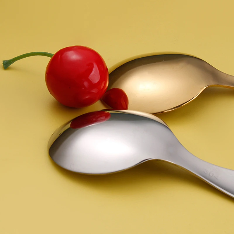 1PC Mini Cute Stainless Steel Spoon Short Handle Gold Ice Cream Tea Coffee Spoon Kids Spoon Kitchen Condiment Spice Scoop