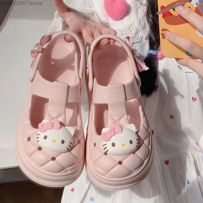 Sanrio New Summer Men's and Women's Hello Kitty Sandals Pink Outdoor Wear Slippers Beach Casaul Anti Slip Cool Mop Shoes